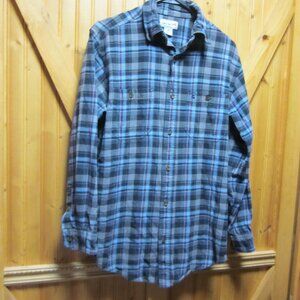 Mens carhartt blue plaid flannel shirt Med gray blue black